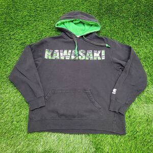KAWASAKI Hoodie Womens M/L 21x23 Boxy Crop Black Green